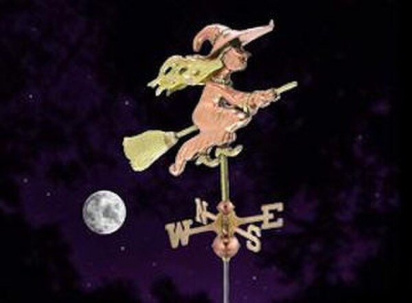 Moon Witch on broom weathervane sculptures Flying copper Halloween